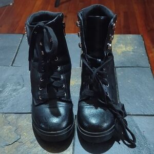 Black Lace-Up Combat Boots - Women's